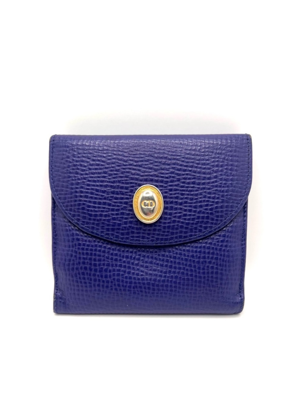 Authentic Christian Dior CD Logo Vintage Blue Leather Compact Bifold Wallet EUC